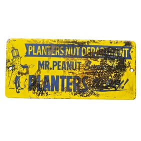 Vintage Planters Nuts Porcelain Sign Featuring Mr. Peanut - Collectible Advertising Art