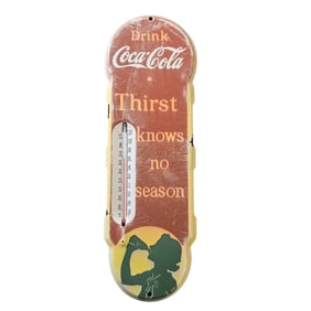 Vintage Coca-Cola Porcelain Thermometer Sign - A Collector's Dream Soda Pop approx. 18" by 6.5"