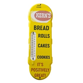Vintage Kern's Bakery Porcelain Thermometer Sign Collectors & Decorators approx. 18" by 6.5"