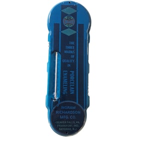 Ingram Richardson Porcelain Enameled Sign ? Vintage Quality Mark Display approx. 18" by 6.5"