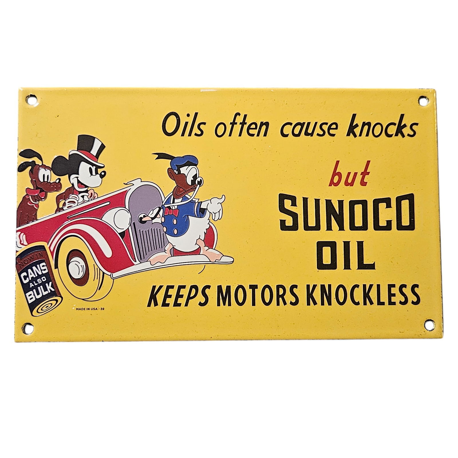 Vintage Sunoco Oil Porcelain Sign with Classic Cartoon Characters - 1930s Advertising (1 of 2)