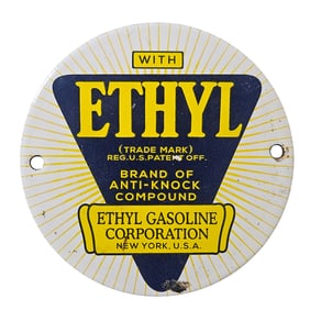 Vintage Ethyl Gasoline Porcelain Sign - Rare Anti-Knock Compound Advertising