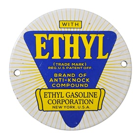 Vintage Ethyl Gasoline Porcelain Sign - Iconic Anti-Knock Compound Advertisement