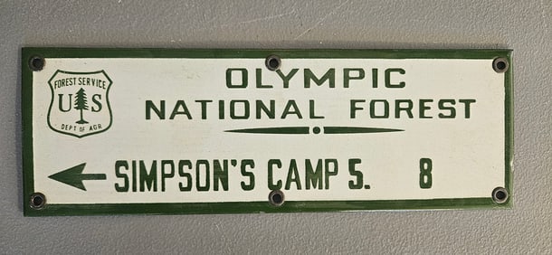 Reproduction Handmade Porcelain U.S. Forest Service Sign - Olympic National Forest