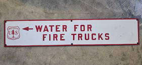 Handmade U.S. Forest Service Water for Fire Trucks Sign - Reproduction Porcelain Shelving