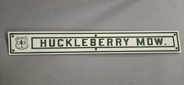 Reproduction Porcelain U.S. Forest Service Huckleberry Mow Sign - Handmade Collector's Item