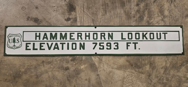 Handmade Porcelain U.S. Forest Service Sign - Hammerhorn Lookout Elevation 7593 Ft.