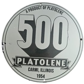 Rare 1954 Platolene Porcelain Sign - Vintage Gas Station Memorabilia from Carmi, Illinois