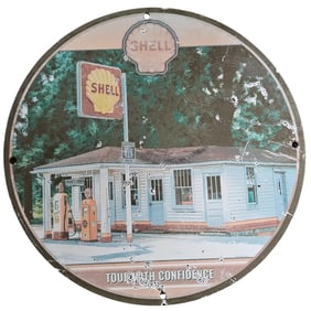 Vintage Shell Porcelain Sign: Route 66 Gas Station Memorabilia - Tour with Confidence