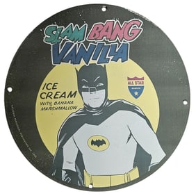 Vintage Slam Bang Vanilla Ice Cream Porcelain Sign - Batman Theme with Unique Flavor