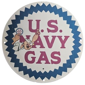 Vintage U.S. Navy Gas Porcelain Sign Featuring Popeye ? A Unique Collectible