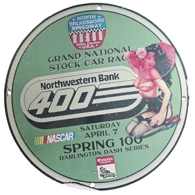 Vintage Porcelain Sign: Northwestern Bank 400 from North Wilkesboro Speedway