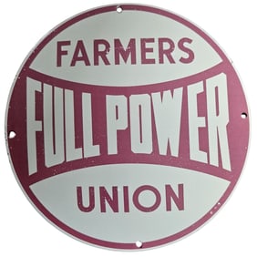 Vintage Farmers Full Power Union Porcelain Sign - Collectible Agricultural Memorabilia