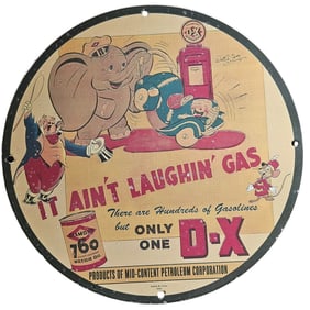Vintage D-X Porcelain Sign: It Ain't Laughin' Gas - Unique Automotive Collectible