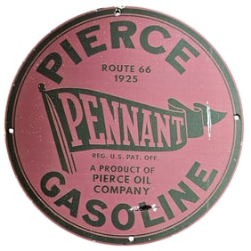 Vintage 1925 Pierce Pennant Gasoline Porcelain Sign ? Route 66 Memorabilia