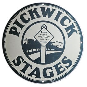 Vintage Pickwick Stages Porcelain Sign - Scenic Highway Routes Collector's Item