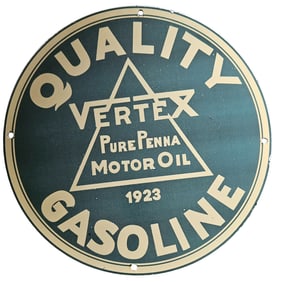 Vintage 1923 Vertex Motor Oil Porcelain Sign ? Quality Gasoline Collectible