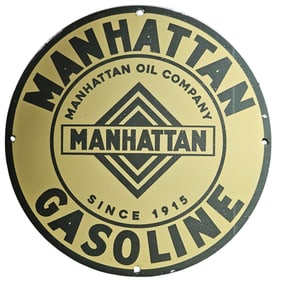 Vintage Manhattan Oil Company Porcelain Sign - Collectible Gasoline Memorabilia (1915)