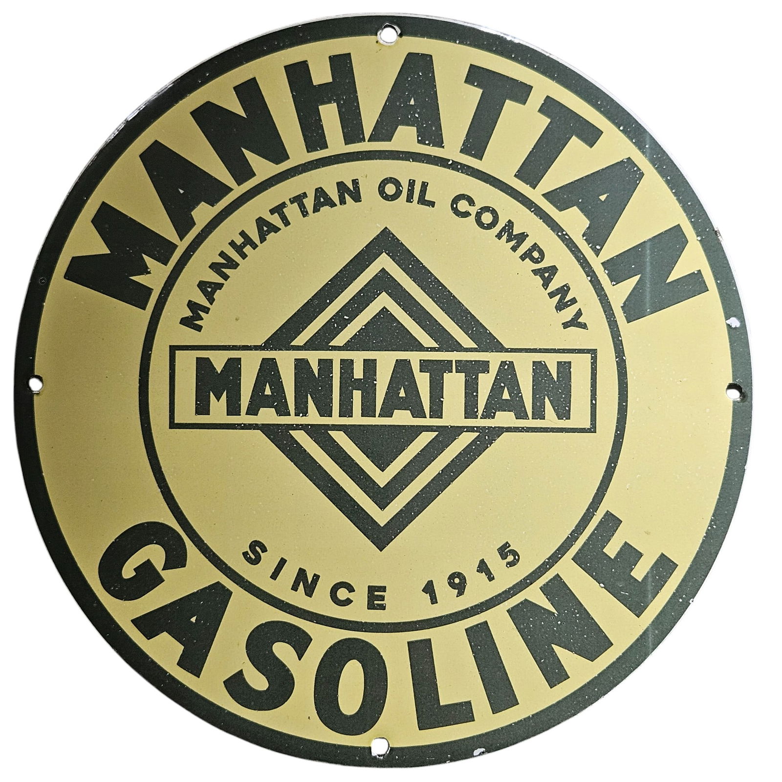 Vintage Manhattan Oil Company Porcelain Sign - Collectible Gasoline Memorabilia (1915) (1 of 2)