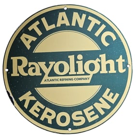 Vintage Atlantic Rayolight Kerosene Porcelain Sign - Atlantic Refining Company
