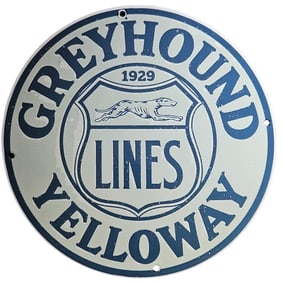 Antique Greyhound Lines Porcelain Sign - 1929 Yelloway Bus Company Collectible