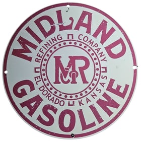 Vintage Midland Refining Company Porcelain Gasoline Sign from El Dorado, Kansas