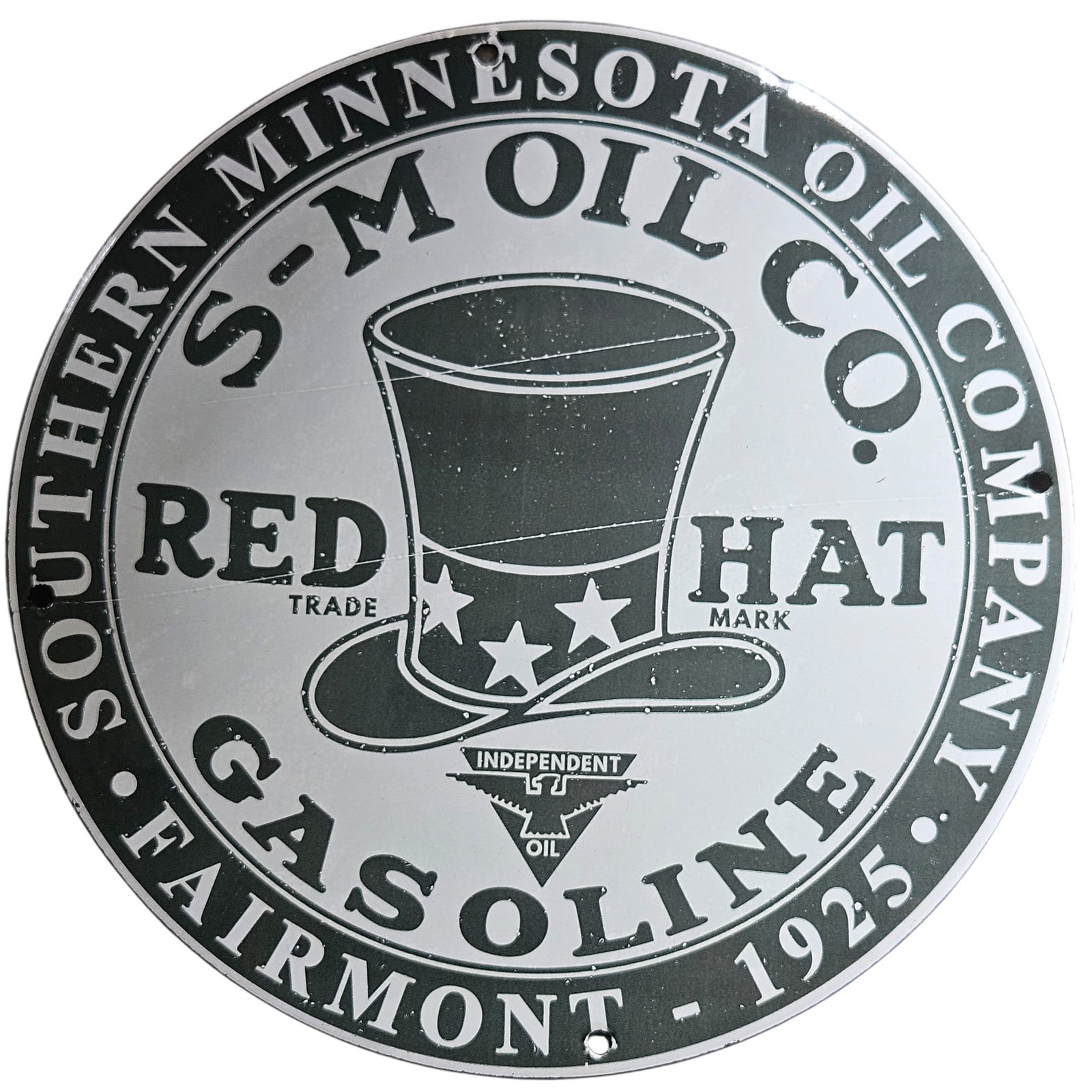Rare Porcelain Sign: S-M Oil Co. Red Hat Gasoline - Vintage 1925 Collectible (1 of 2)