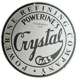Vintage 1930 Powerine's Crystal Gas Porcelain Sign - California Refining Company Collectible