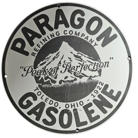 Vintage Paragon Gasoline Porcelain Sign - Rare Collector's Item from 1922