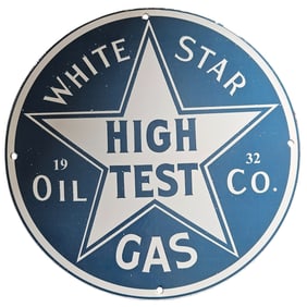 Vintage White Star Oil Company High Test Gas Porcelain Sign - Rare Collectible