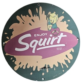 Vintage 1960s Squirt Soft Drink Porcelain Sign - Collectible Advertising Piece