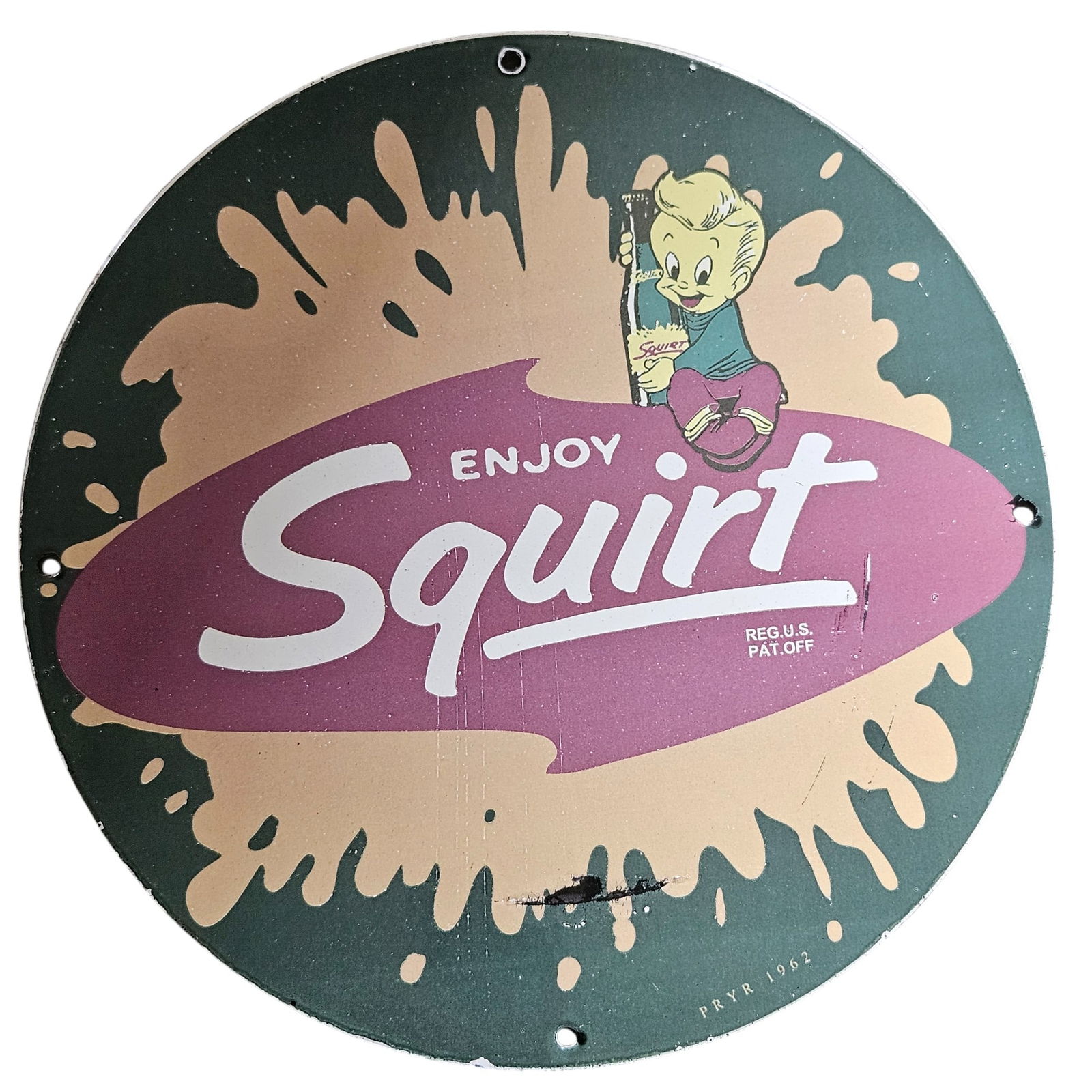 Vintage 1960s Squirt Soft Drink Porcelain Sign - Collectible Advertising Piece (1 of 2)
