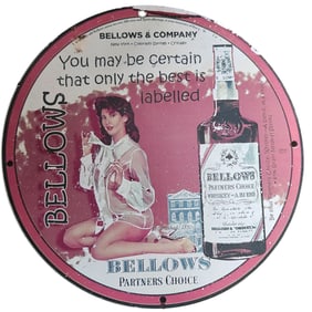 Vintage Bellows & Company Porcelain Sign - Partners Choice Whiskey - 1950s Advertising Art