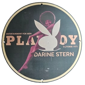 Rare 1971 Playboy Porcelain Sign Featuring Darine Stern - Vintage Advertising Memorabilia