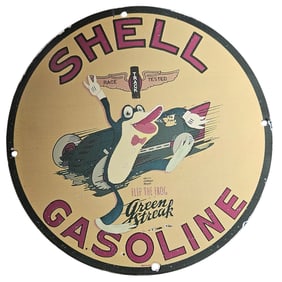 Vintage Shell Gasoline Porcelain Sign with Flip the Frog ? Unique Collectible
