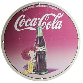 Vintage Coca-Cola Porcelain Sign - Charlie Brown Christmas Edition - Collectible Decor