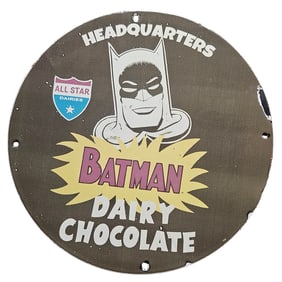 Rare Vintage Batman Dairy Chocolate Porcelain Sign - Collectible Comic Memorabilia