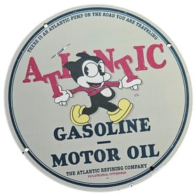 Vintage Atlantic Gasoline and Motor Oil Porcelain Sign ? Classic Collector's Item