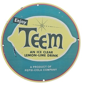 Vintage Teem Porcelain Sign - Ice Clear Lemon-Lime Drink - Pepsi-Cola Company