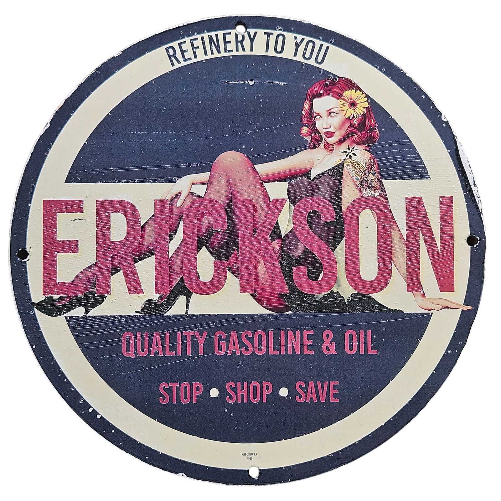 Vintage Erickson Gasoline & Oil Porcelain Sign - Retro Petro Advertising Art (1 of 2)