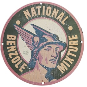 Vintage National Benzole Mixture Porcelain Sign - Collector's Item from 1955