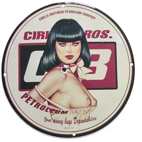 Vintage Cirillo Brothers Petroleum Porcelain Sign - Iconic Pin-Up Art 1967