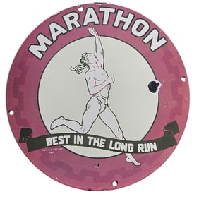 Vintage 12 inch Marathon Gas and Oil Porcelain Sign