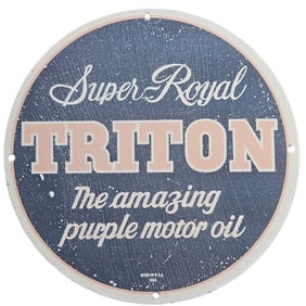 Vintage Super Royal Triton Porcelain Sign - The Amazing Purple Motor Oil Collectible
