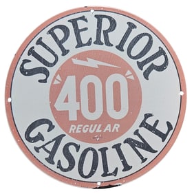Vintage Superior Gasoline Porcelain Sign - 400 Regular - Collector's Gem