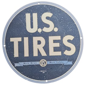 Vintage U.S. Tires Porcelain Sign - 1935 Collector's Item - More Miles, More Safety