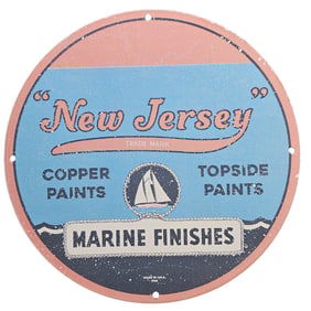 "New Jersey" Marine Finishes Porcelain Sign - Vintage Copper & Topside Paints Advertising