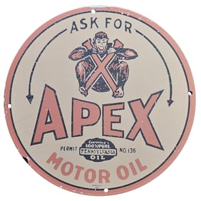 Vintage Apex Motor Oil Porcelain Sign - Retro Advertising - Collectible Decor