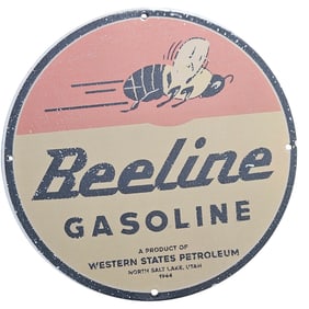 Vintage Beeline Gasoline Porcelain Sign - Rare Collectible from 1944