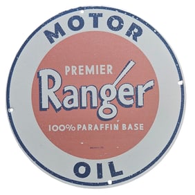 Vintage Ranger Motor Oil Porcelain Sign - Collectible Advertising Memorabilia